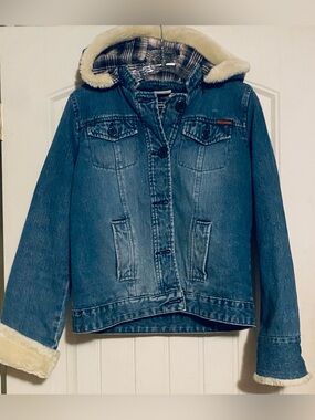 Y2K ROXY Blue Denim  plaid Lined Jacket